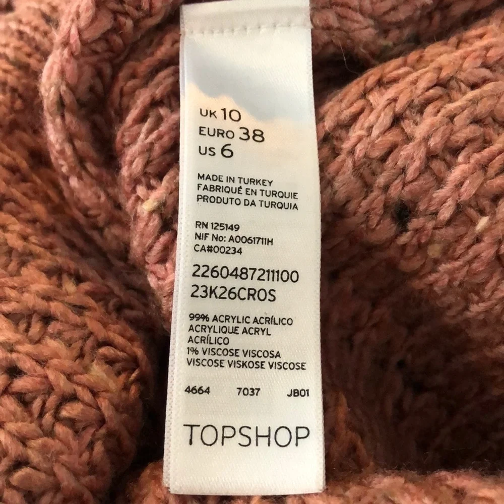 TOPSHOP Textured Speckled Pink Purple Oversized Knit Chunky Sweater Sz 6